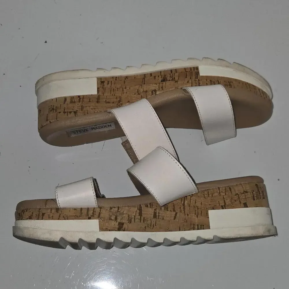 0100 Steve Madden Thalia Cork‎ White Platform Sandal Size 9.5